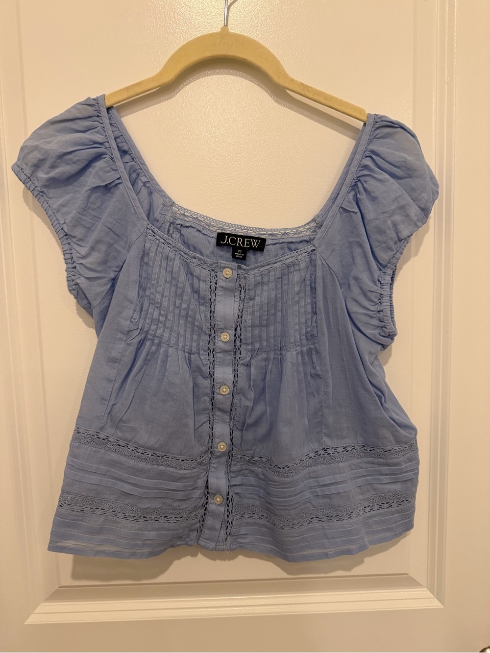 J. Crew Light Blue Button-Front Pintuck Blouse